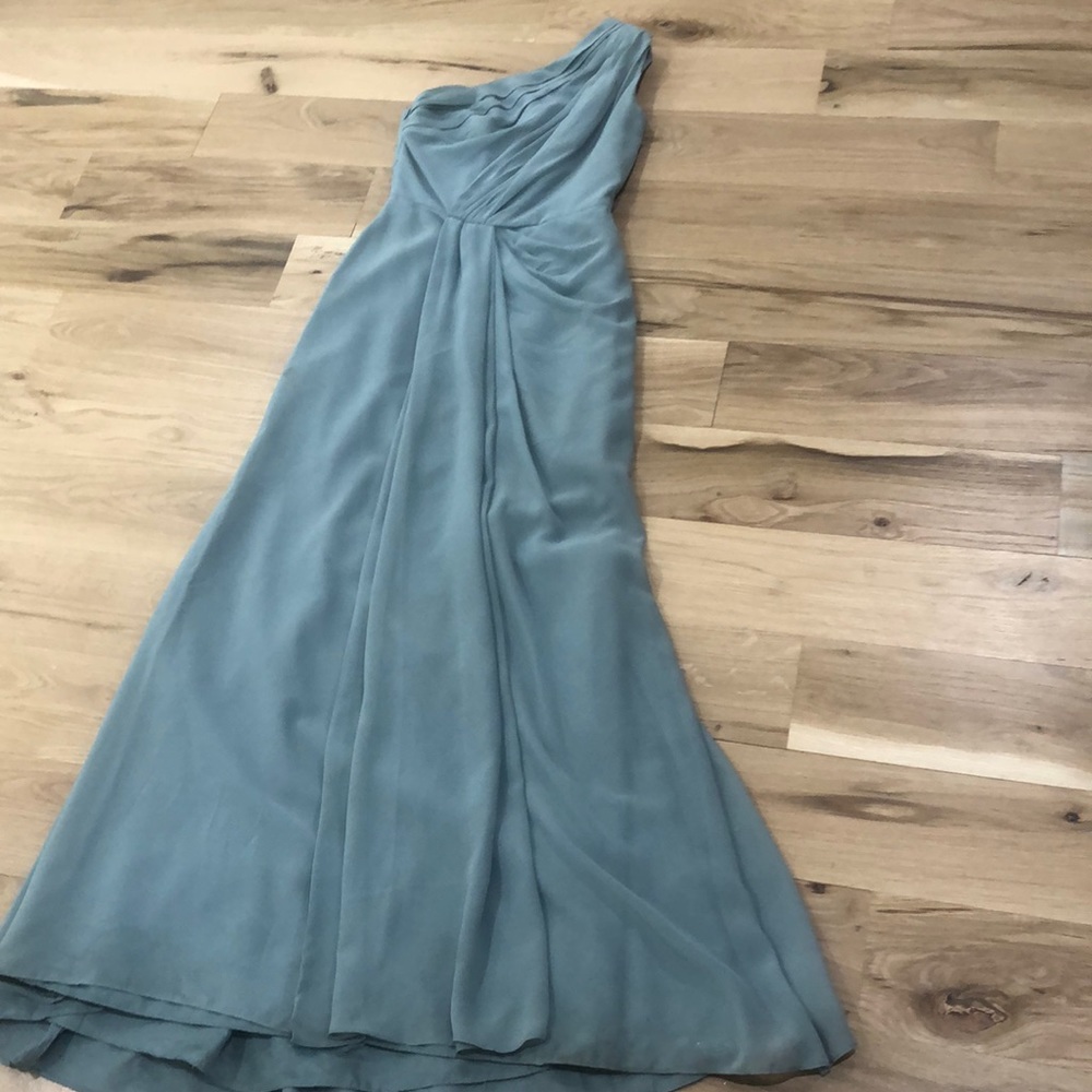Green/blue one shoulder bridesmaid dress